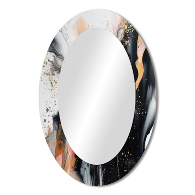 Black And Gold Fluid Stone - Black Oval Wall Mirror Decor
