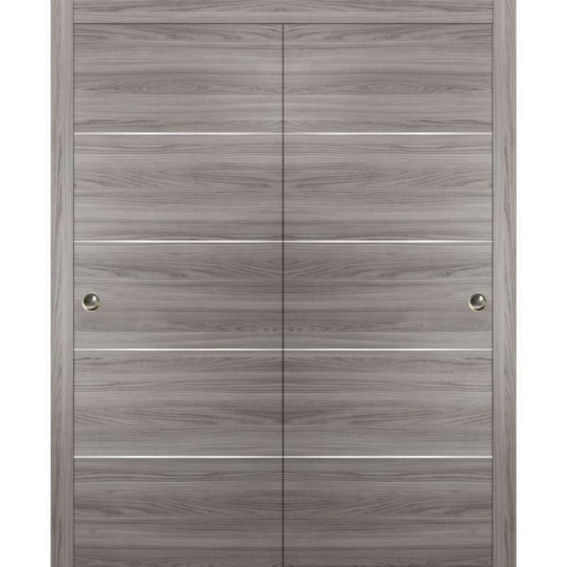 Portes coulissantes de placard avec quincaillerie Planum 0020 Ginger Ash, rails robustes, moulures, garnitures, ensemble de quincaillerie, portes de placard de chambre modernes en bois massif - 84 po x 96 po (2 x 42 x 96 po)