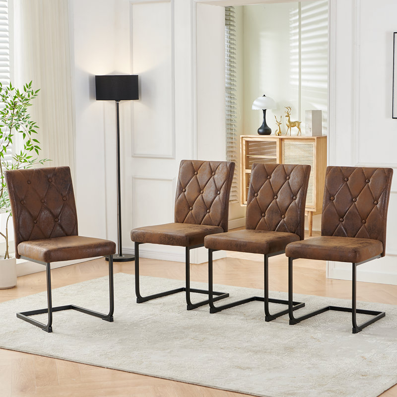 Upholstered Dining Chair with 8.5CM Thick Seat, 4, Suede Brown