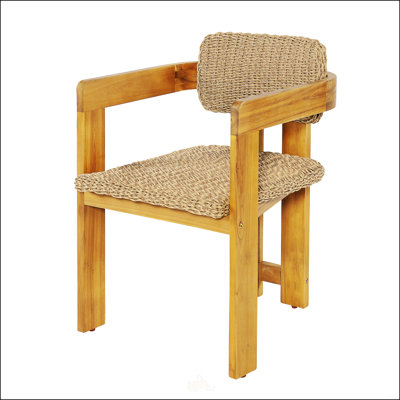 Durable Acacia Wood Dining Chair with Handwoven Rattan, Ergonomic Design for Comfortable Outdoor and Indoor Use