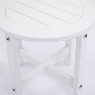 White HDPE Outdoor Side Table, 16 in. Round All-Weather Patio End Table