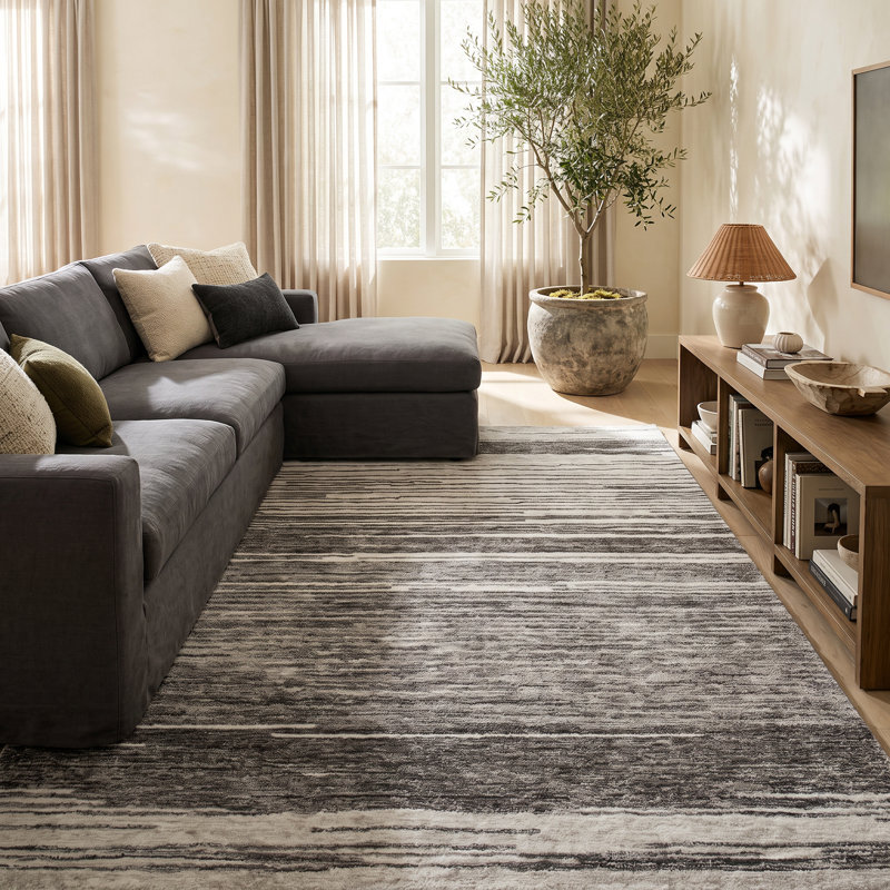 Rug Branch Karsoni 5' x 8' (5'3" x 7'7") Grey/Black Linear Abstract Indoor Area Rug, Comtemporary, Medium Pile, Stain-Resistant Carpet - Living Room, Bedroom, Dining Room, and Kitchen
