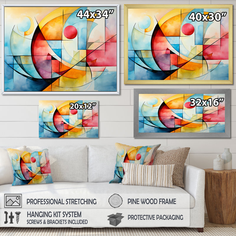 Cubes de couleurs douces II - art mural géométrique, Toile tendue, H 28 po x l 60 po x P 1,5 po