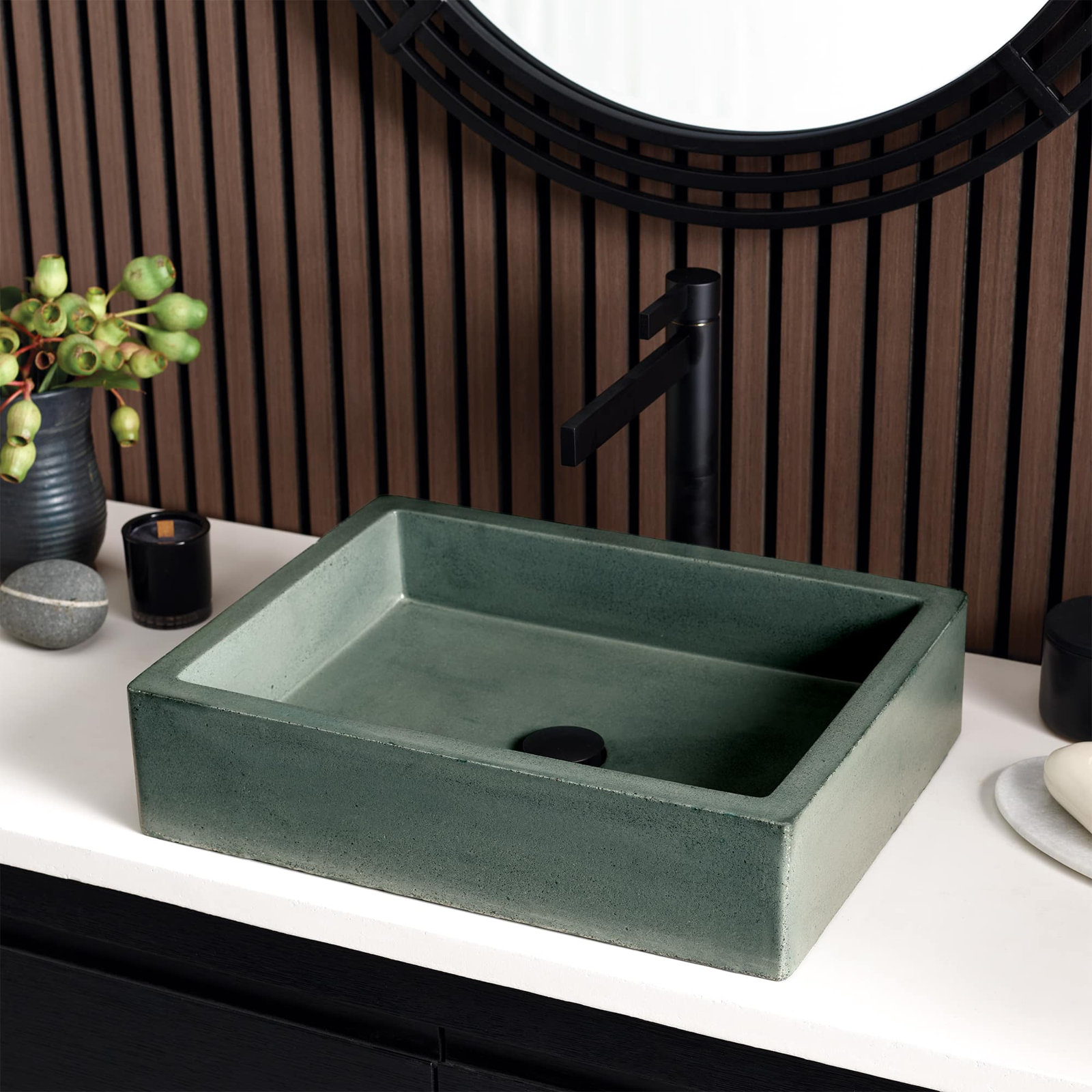 NativeStone Nipomo Dual-Mount Concrete Sink, Forest