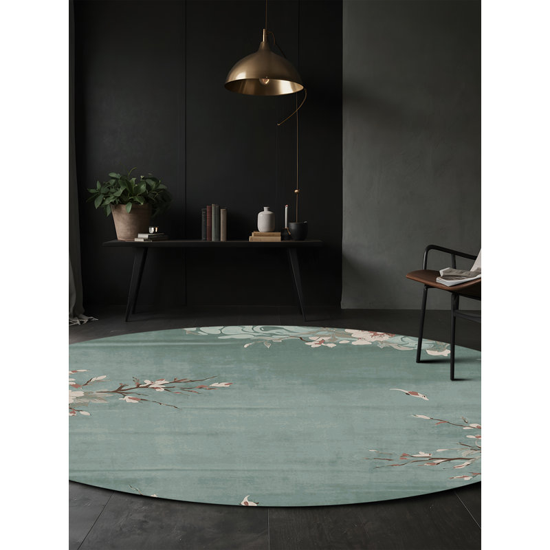 Machine Washable Green Area Rug, Round 5'