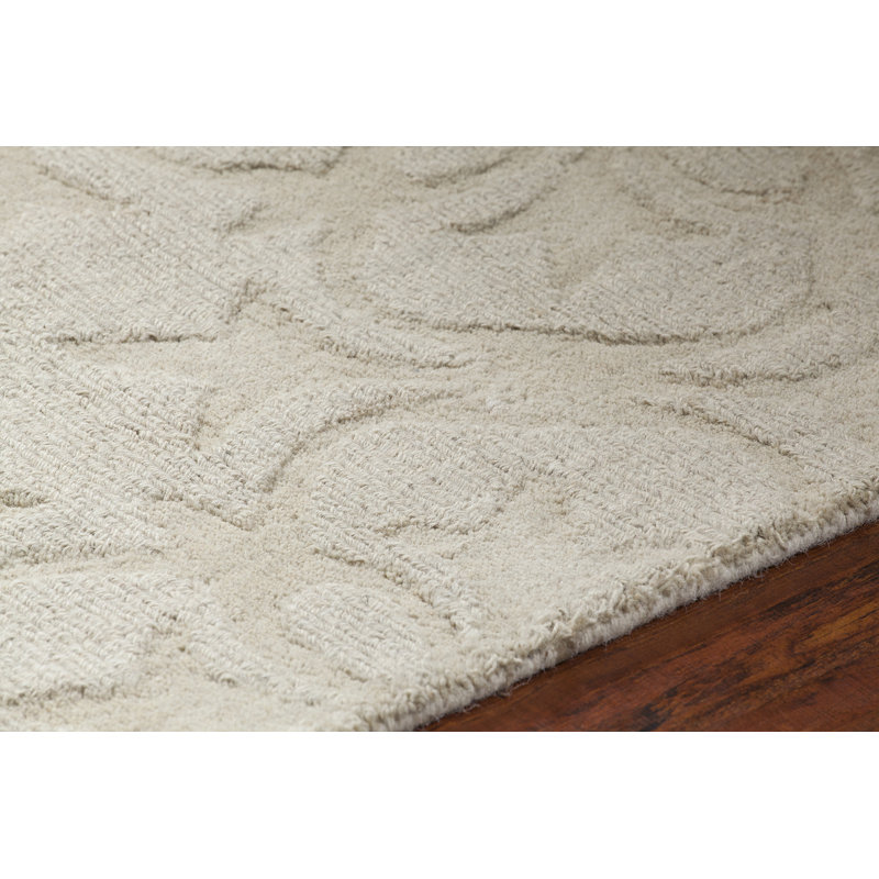 Tapis crème en laine fabriqué à la main Frisch, Rectangle 7 pi x 10 pi
