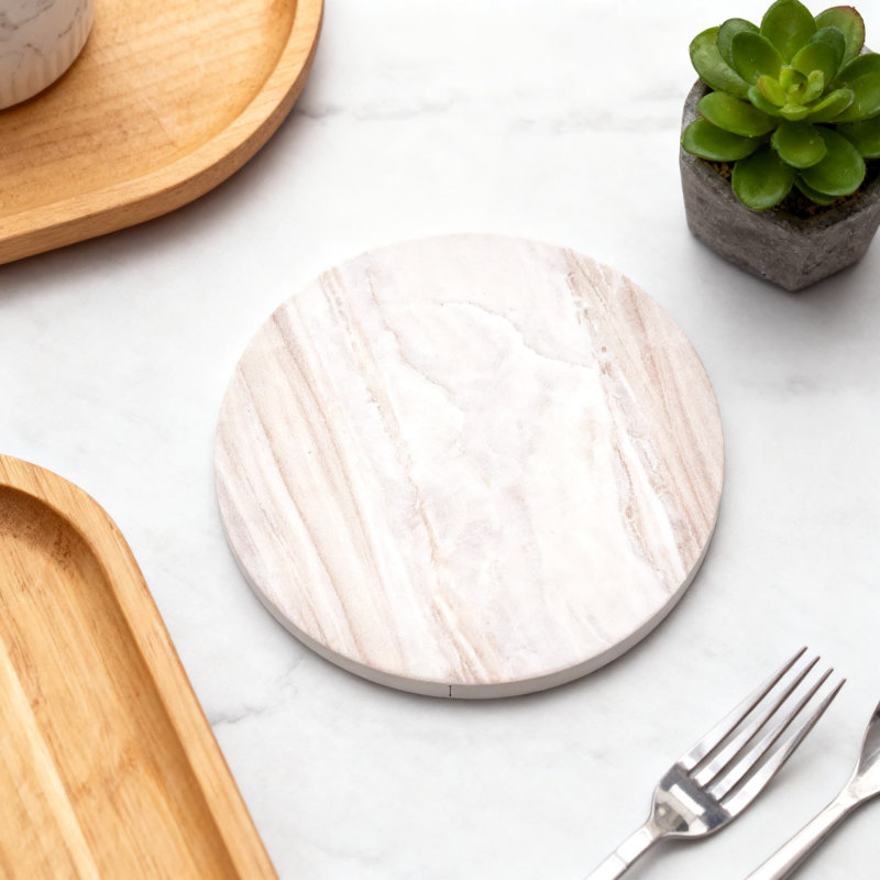 Ensemble de 6 sous-verres en céramique avec support, sous-verres en pierre super absorbants avec envers en liège antidérapant, design moderne en marbre pour table basse et décoration intérieure