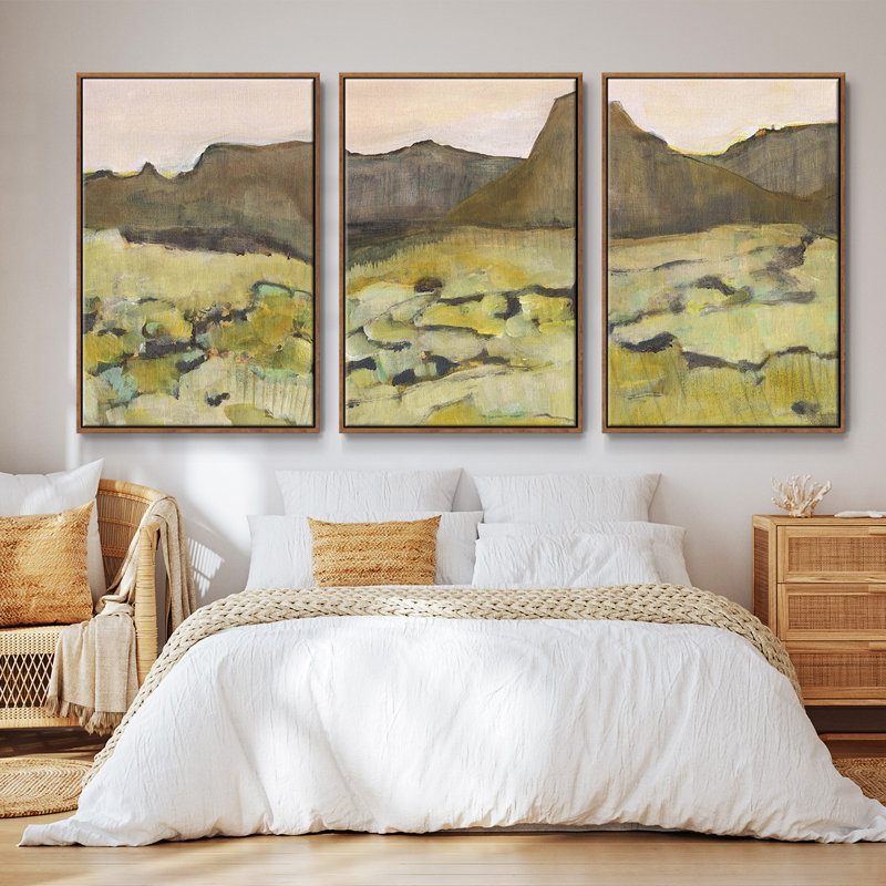 " Desert Road Trip II " 3 Piece Art Set, Cadre noyer, H 27 po x l 54 po