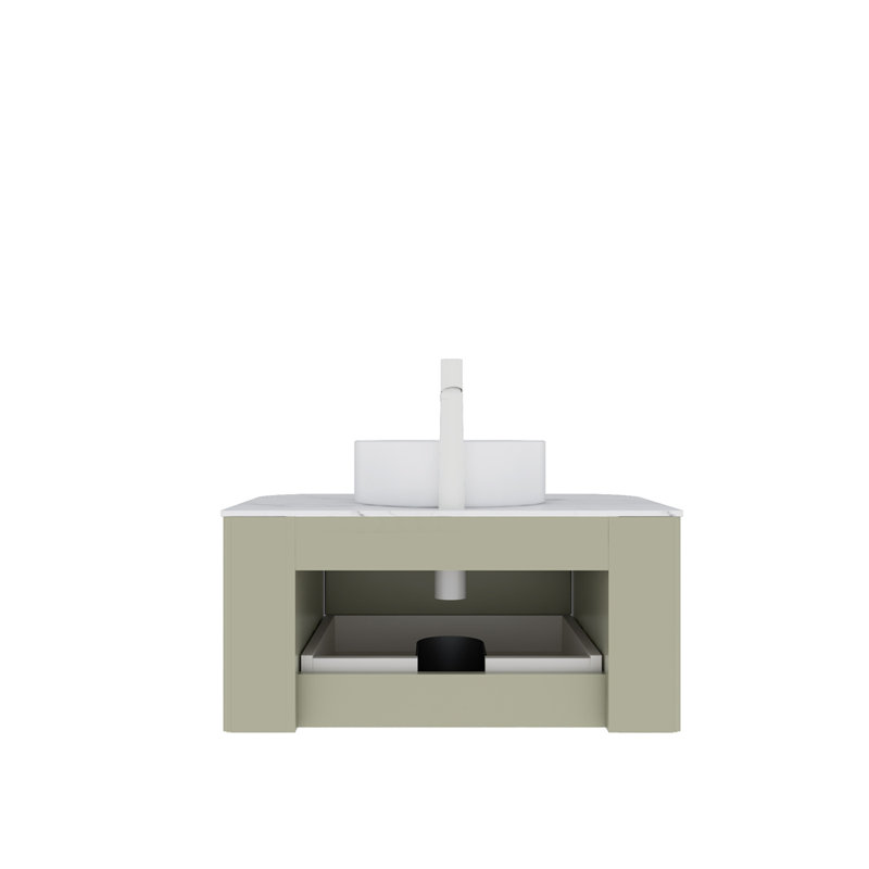 Meuble-lavabo de salle de bain 30 po avec lavabo, meuble-lavabo mural moderne à bords arrondis et courbes avec tiroir, lavabo rond en céramique blanc sans robinet, pré-assemblé