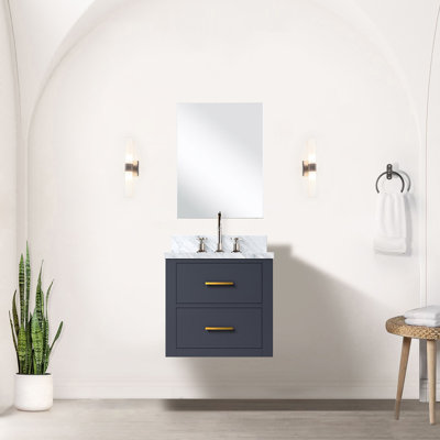 Meuble-lavabo bleu avec plateau en acrylique et 18 po Miroir - Panneaux de contreplaqué à fermeture douce