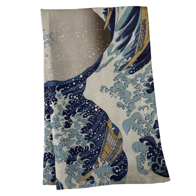 Serviette de thé magnifique wave, Bleu / Gris, Polyester sergé