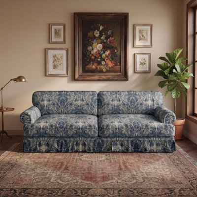 93.7" Mid-Century Cloud Couch with Rolled Arms, Pleated Skirt & 26.4" Deep Seat for Apartment & Office