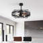 Ventilateur de plafond en cage 28 po avec lumière et télécommande, moteur à courant continu réversible à 3 pales, fandelier E12 à 4 lumières, pales noires / noyer