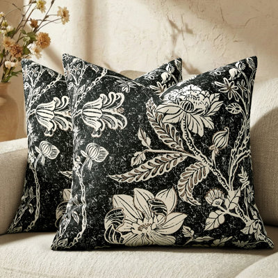 Housses de coussin décoratives 100 % coton à motif floral vintage. Taies d'oreiller carrées de style ferme moderne pour canapé ou lit (paquet de 2).