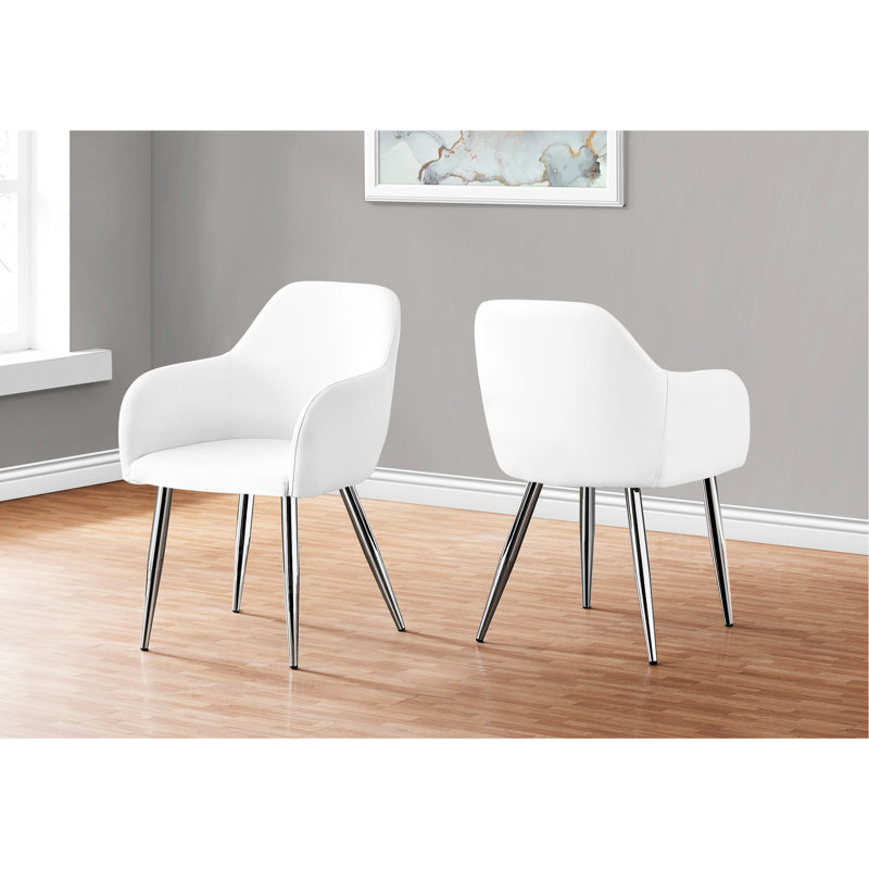 2Pcs Dining Chair , Upholstered In White Faux Leather, Metal Legs, Luxury Kitchen & Chairs Armrest White, Modern Style For Area And