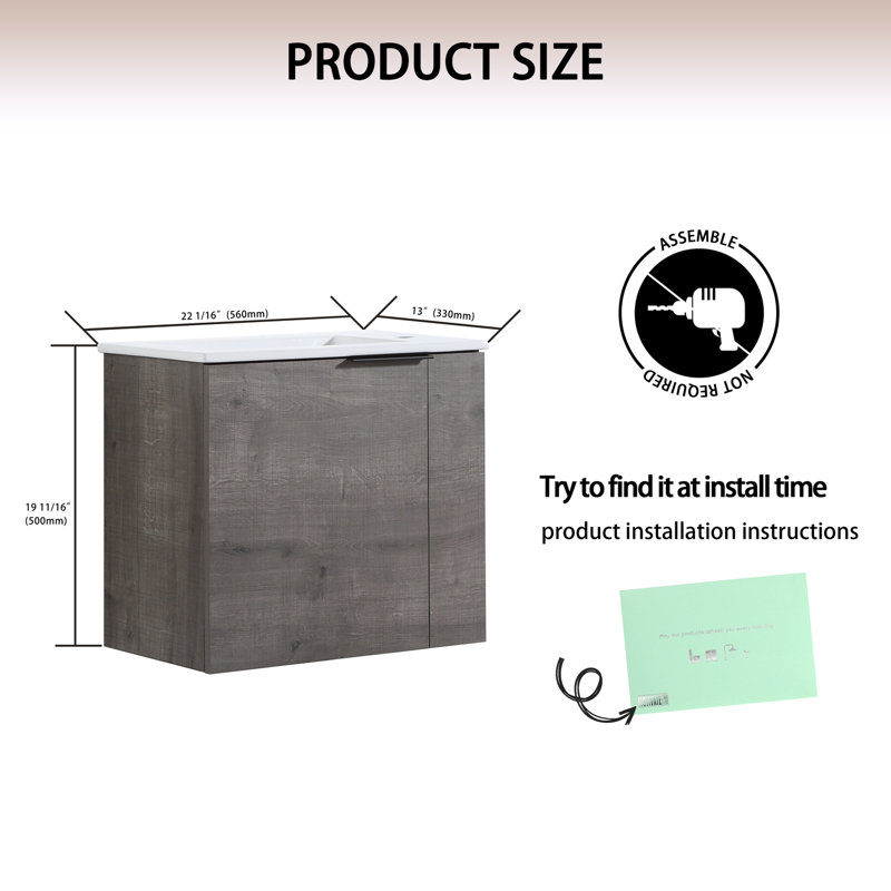 Meuble-lavabo simple avec plateau en céramique Cuahutemoc, Gris