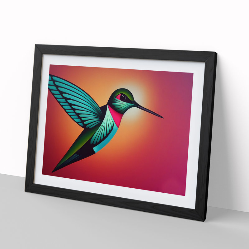 Art Deco Hummingbird - Picture Frame Graphic Art, Black, 46cm H x 64cm W 