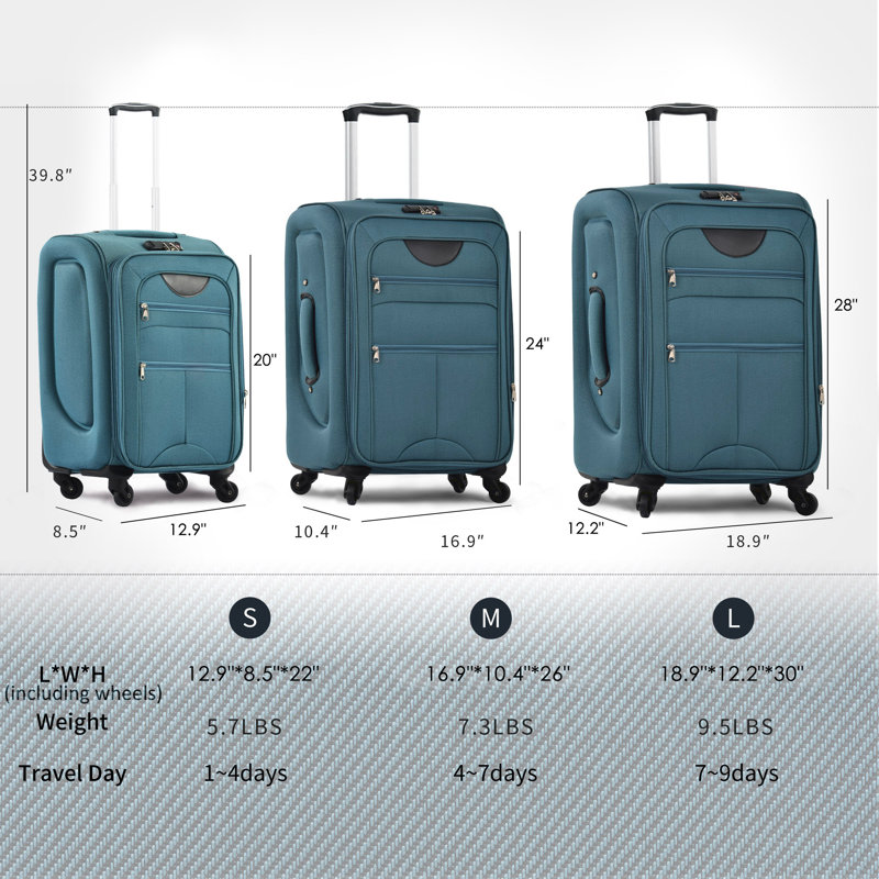 Ensemble de 3 valises extensibles Softside Valise, 28" H x 18.9" W x 12.2 " D, Green