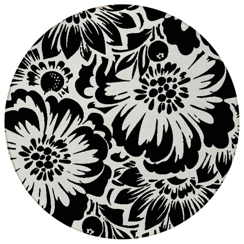 Tapis rond noir et ivoire rond 8 po