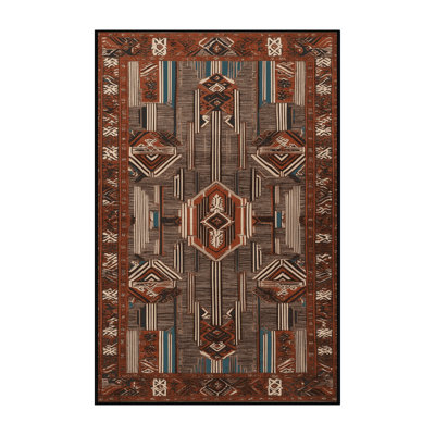 Machine Washable Art Deco Brown Area Rug