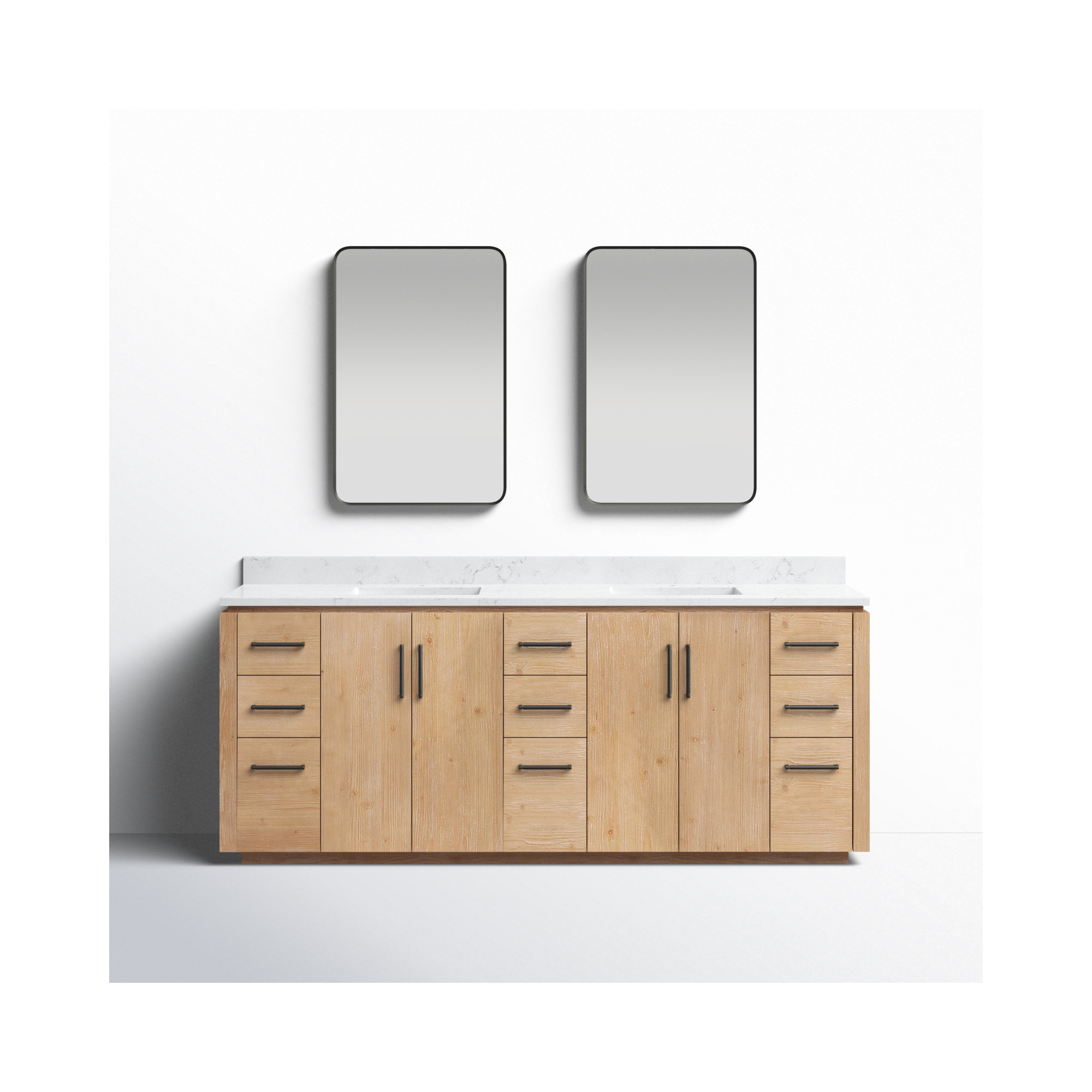 Cloverfield 84'' Double Bathroom Vanity, Matte Black, Fir Wood Brown