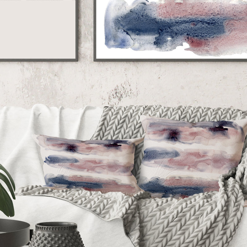 Nuage rose et bleu avec des taches beiges I - Coussin décoratif imprimé moderne, 18" x 18"