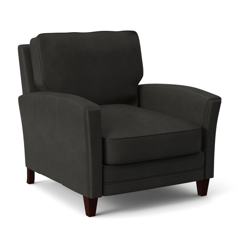 Zion Armchair, Mahogany, Aline Light Gray Stonewash Genuine Leather