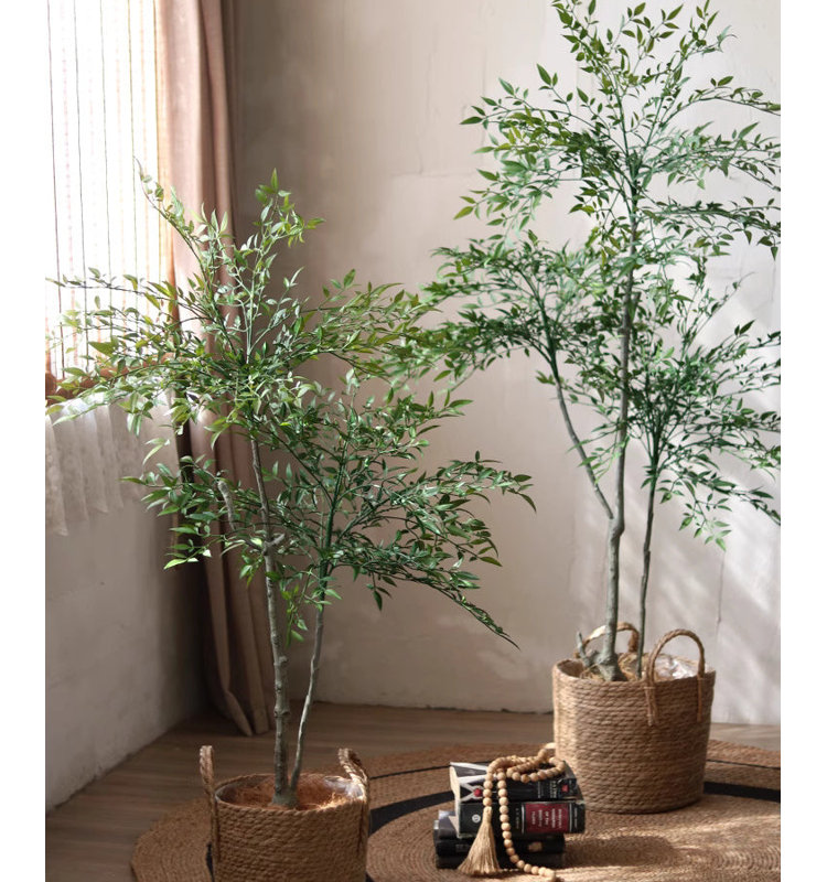 Lifelike Nandina Indoor Tree, 70.8" H x 27" W x 5.9" D