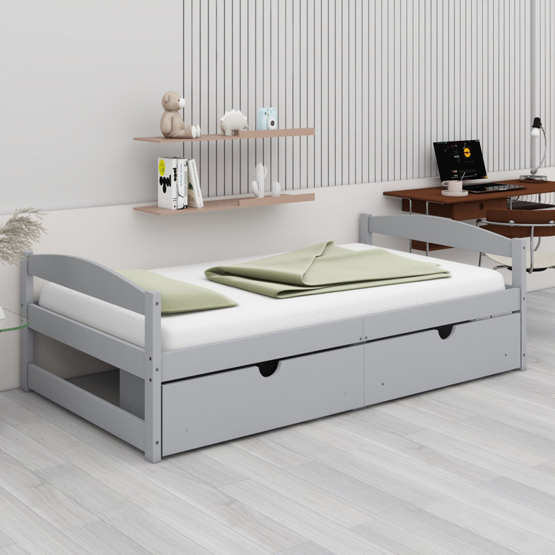 Lit plateforme avec deux tiroirs, Gris