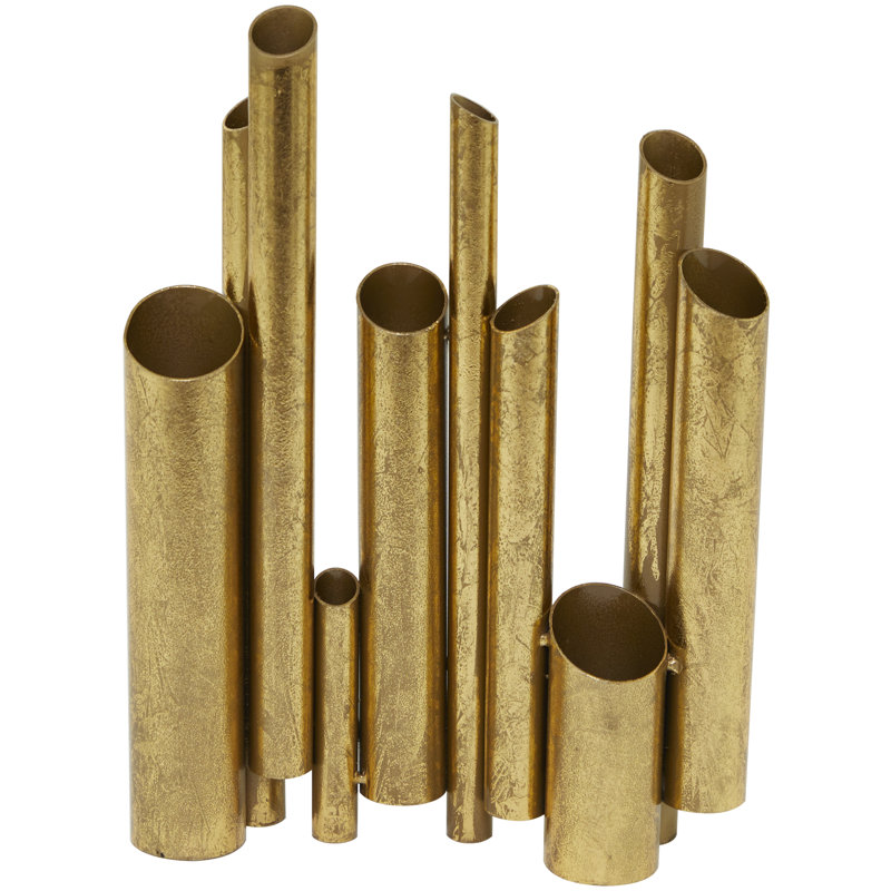 Gold Metal Organ Pipe Decorative Vase, 11" x 3" x 14"