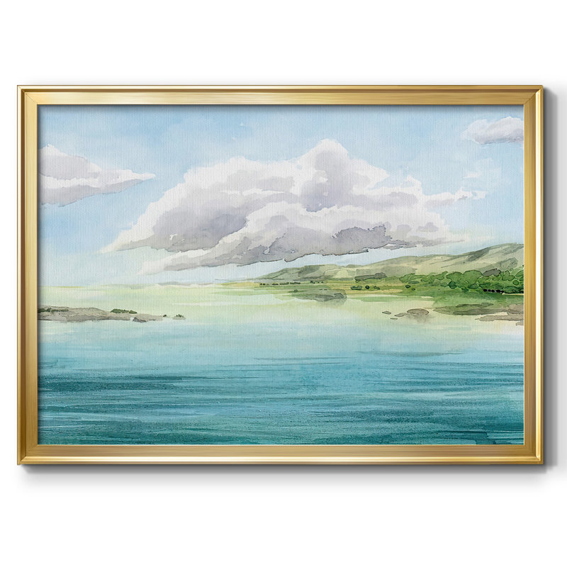 «Caille Clear Lagoon I», peinture sur toile encadrée, H 18 po x l 26 po x P 1,5 po, Toile encadrée dorée avec coins fermés