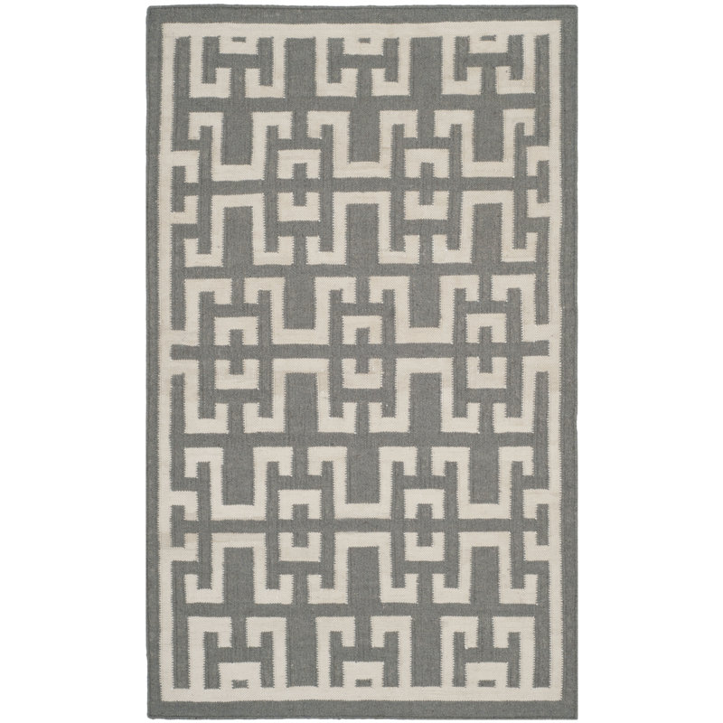 Rodgers Flat Weave Banana Silk/Wool/Cotton Geometric Rug in Gray/Ivory, Rectangle 3' x 5'