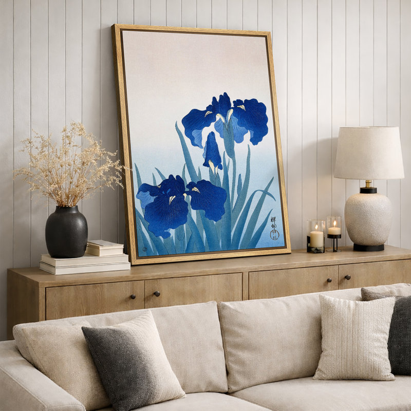 Œuvre d'art japonais iris bleu, photos botaniques élégantes, impression sur toile encadrée, H 36 po x l 24 po x 1,5 po