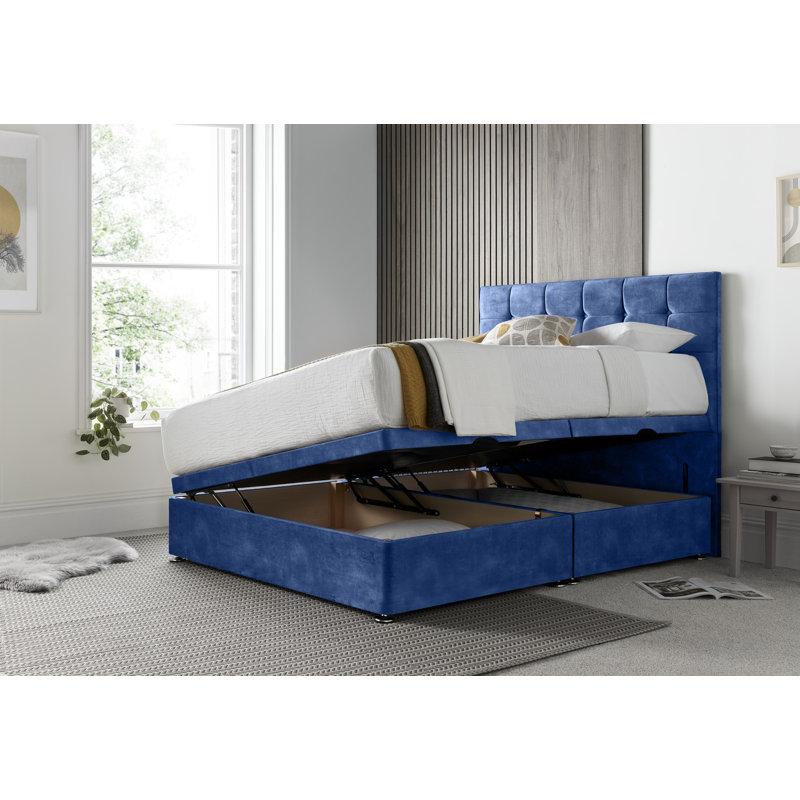 Florida Conistan Divan Ottoman with Floor Standing Headboard , Blue, Double (4'6)