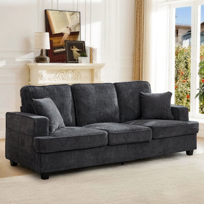 Modern 3 - Seater Chenille Upholstered Sofa ，sofa Couch With Square Arms For Living And Bedrooms