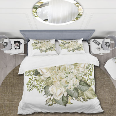 Magnifique bouquet d'hortensias et de roses - Ensemble de housse de couette style campagne - Microfibre de polyester