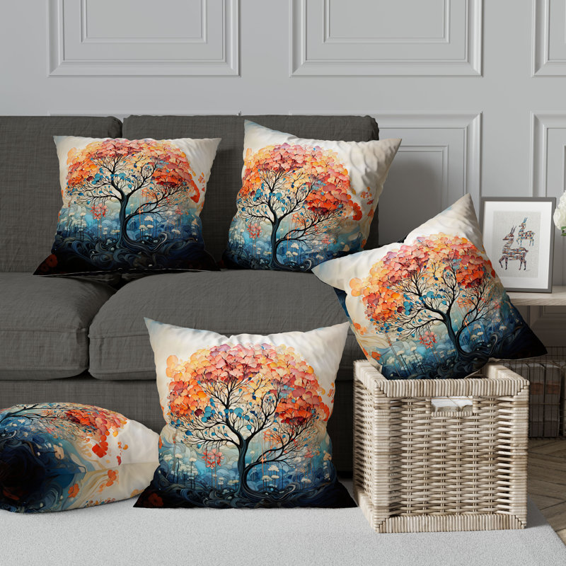 Coussin réversible Beautiful Tree Of Life, H 16 po x l 16 po, Bleu/orange