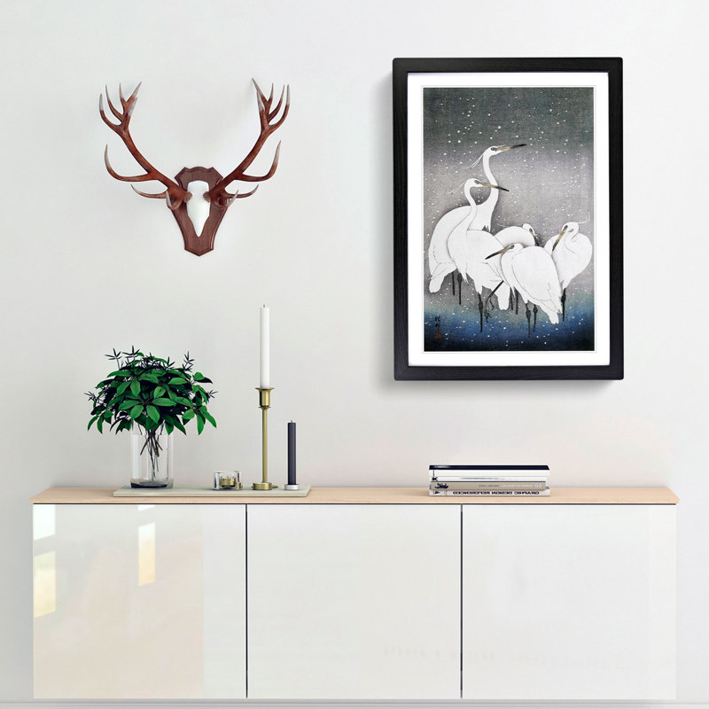 Group of Egrets by Ohara Koson - Framed Print, 48cm H x 36cm W x 2cm D, Black Framed