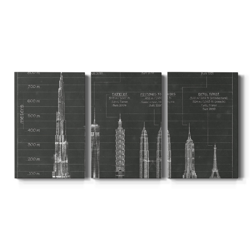 " Architectural Heights " 3 - Pieces, 48" H x 96" W x 1" D