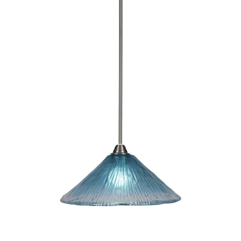 Luminaire suspendu en verre Averyon Paramount, Bleu, H 10,5 po x l 16 po x P 16 po, Nickel brossé