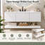 Meuble-lavabo double mural de 122 cm (48 po) avec comptoir en composite, 3 tiroirs et tablette inférieure ouverte, meuble-lavabo suspendu sans poignées en MDF, blanc