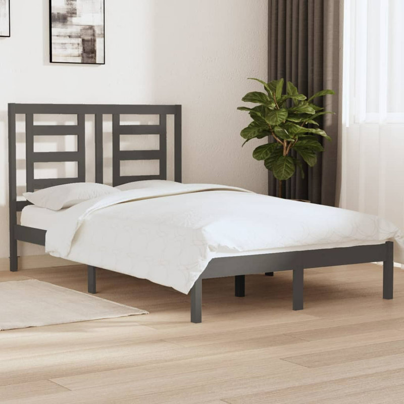 Bed Frame Solid Wood, Grey, 200 x 200 cm