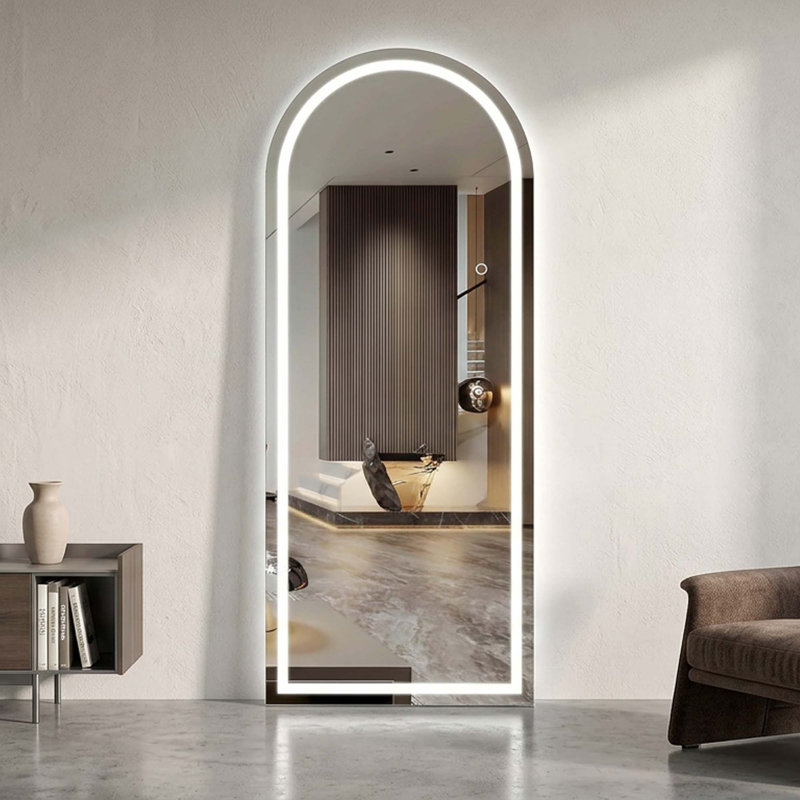 Full Length Mirror with LED Lights Arch Design Black Frame Adjustable Brightness 3 Color Modes for Bedroom
