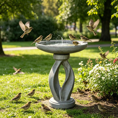 Bird Baths, 21.8" Tall Modern Concrete Bird Bath for Garden Yard Patio | Gray | Concrete Cement