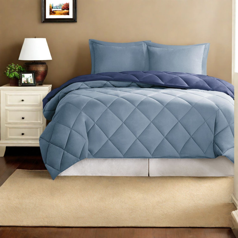 Ensemble de literie réversible avec duvet synthétique hypoallergénique, bleu marine et bleu clair, double / grand