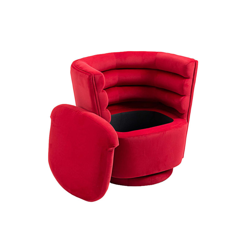 Lasharn Upholstered Swivel Side Chair with Ottoman, Red Velvet