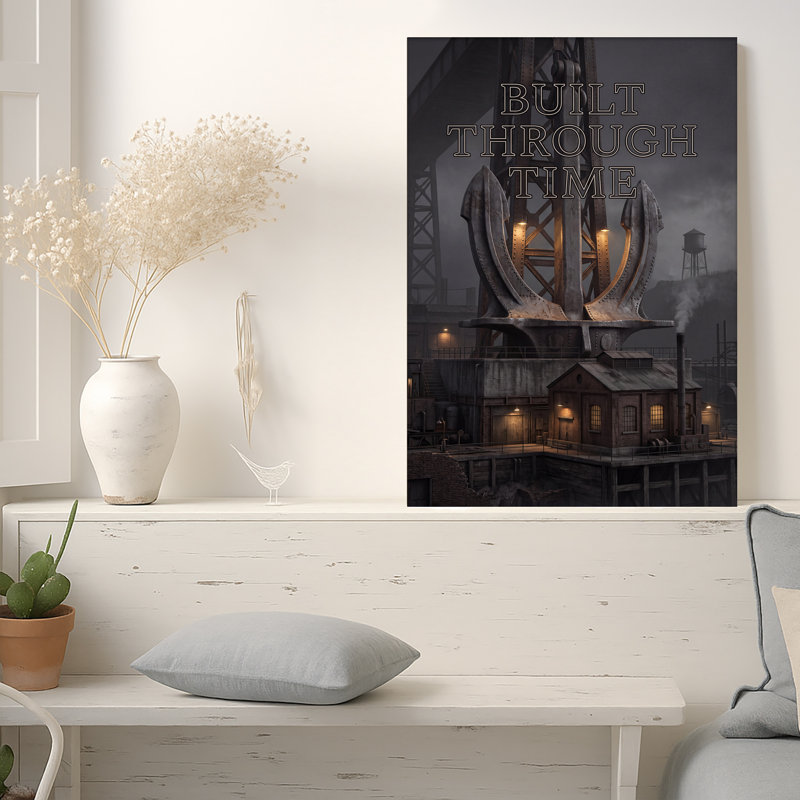 Impression sur toile Massive Steel Anchor At Industrial Docks At Night, 48"H x 36"W
