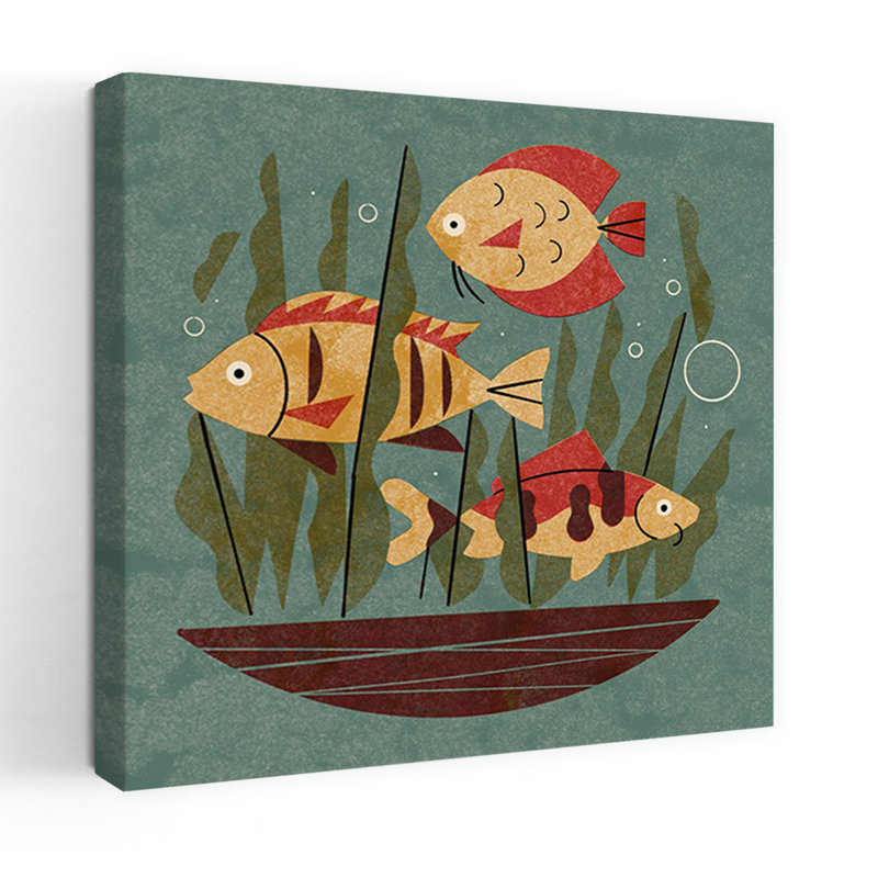 Poissons et algues, art contemporain de la faune, H 24 po x l 24 po