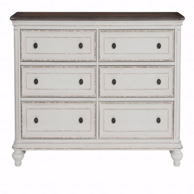 Commode 1 pièce à 6 tiroirs avec boutons noirs au design traditionnel