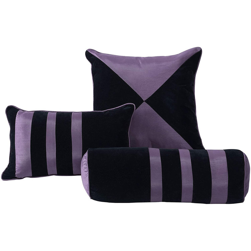 7-Piece Faux Silk Flocked Comforter Set, Violet/Black, King Comforter + 2 King Shams